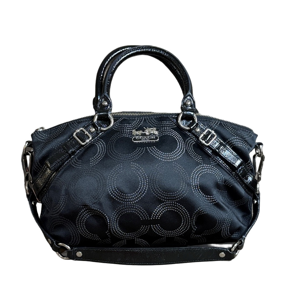 Coach Black Signature Dome Satchel with Patent Trim